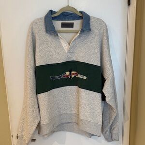 Abercrombie & Fitch Gray and Green Crew Neck Sweater
